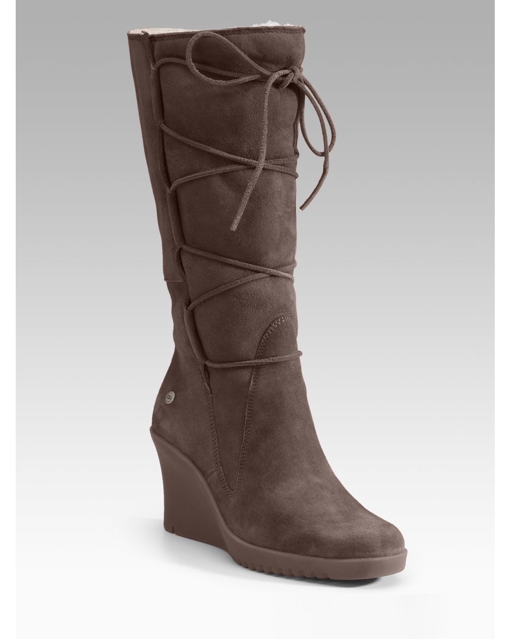 UGG Laceup Wedge Tall Boots in Brown | Lyst
