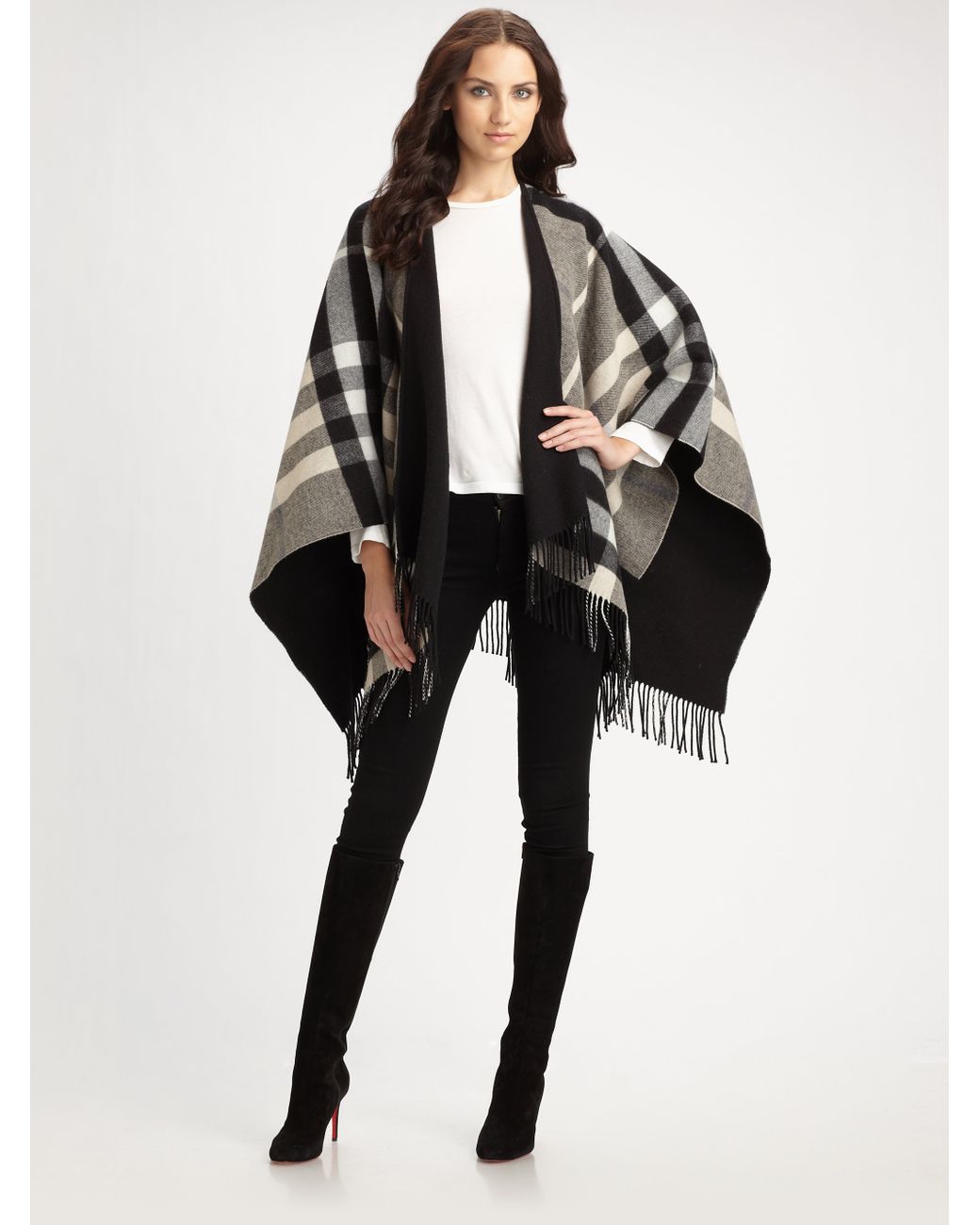 Burberry Reversible Cape in Black | Lyst