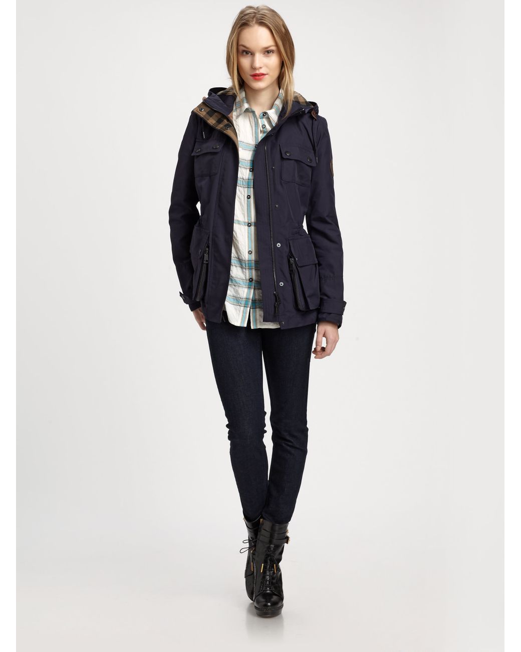 Burberry Brit Hooded Utility Jacket in Blue | Lyst