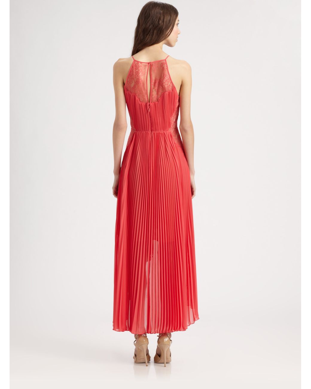 BCBGMAXAZRIA Accordion Pleat Lace Dress in Red Lyst