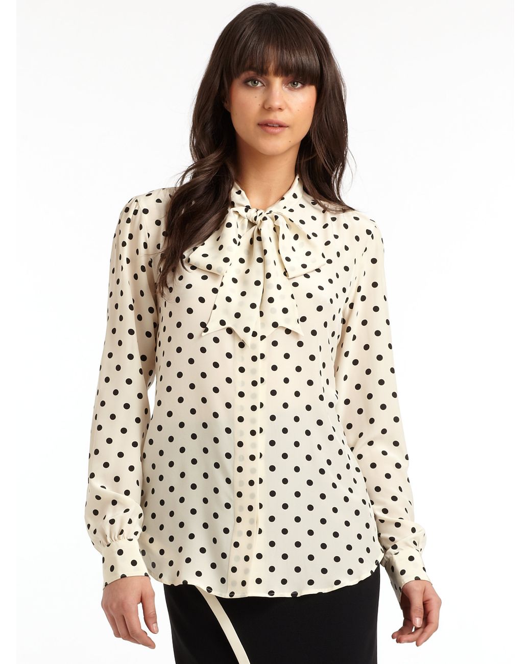 polka dot tie-front blouse