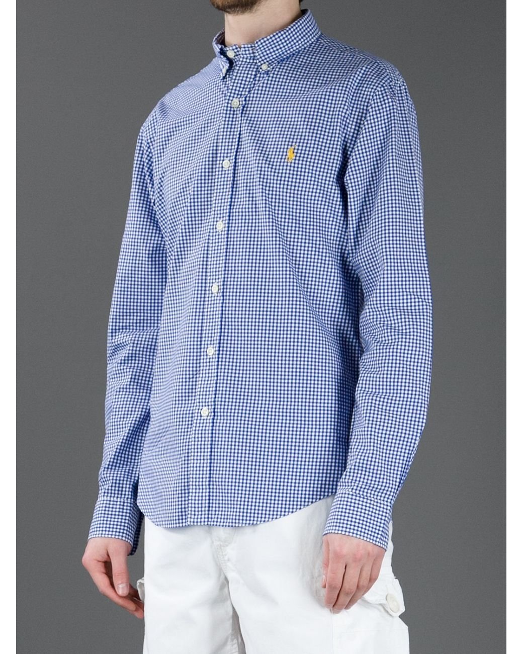 Polo Ralph Lauren Checked Long Sleeve Polo Shirt in Blue for Men 