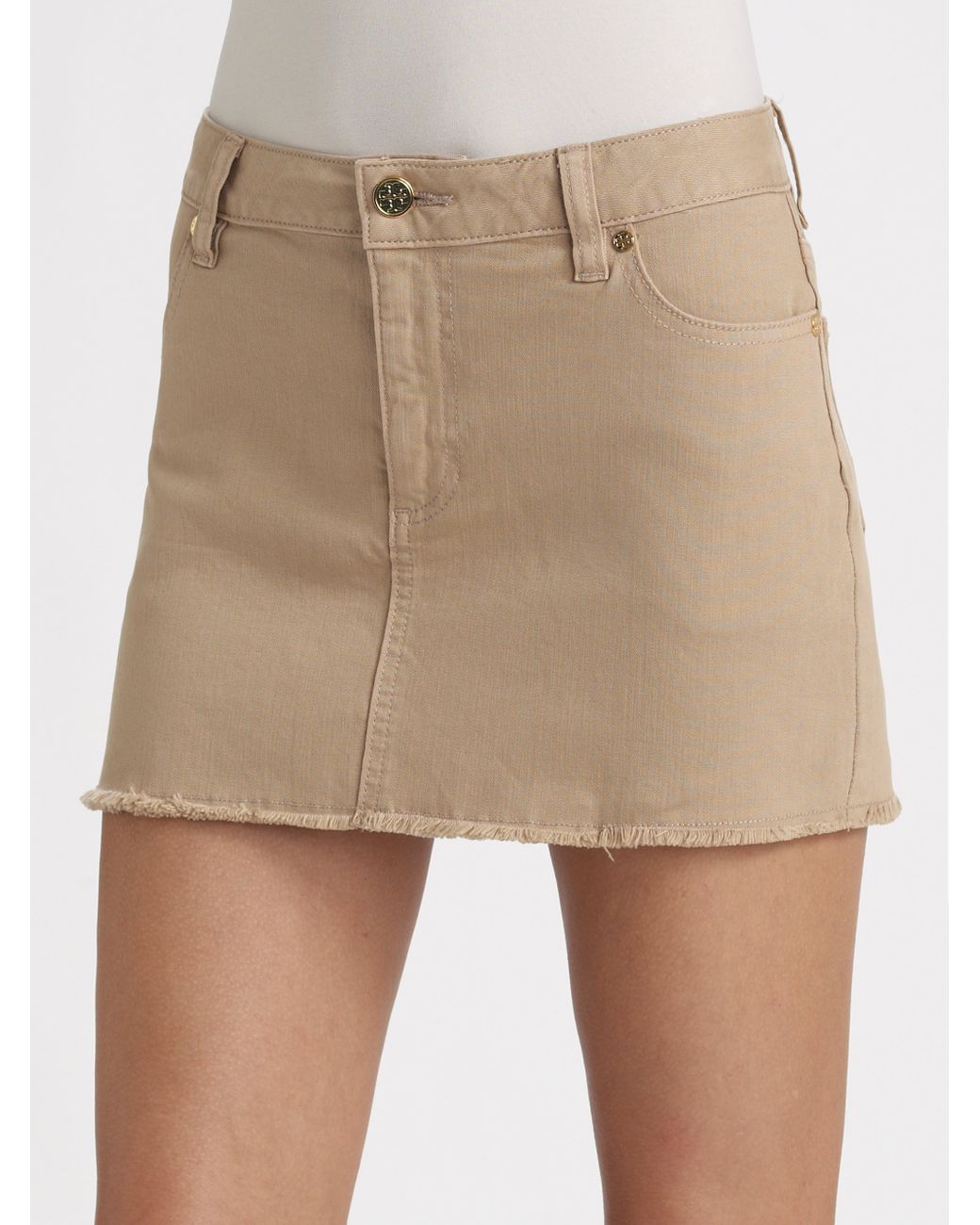 Tory Burch Denim Mini Skirt in Brown | Lyst