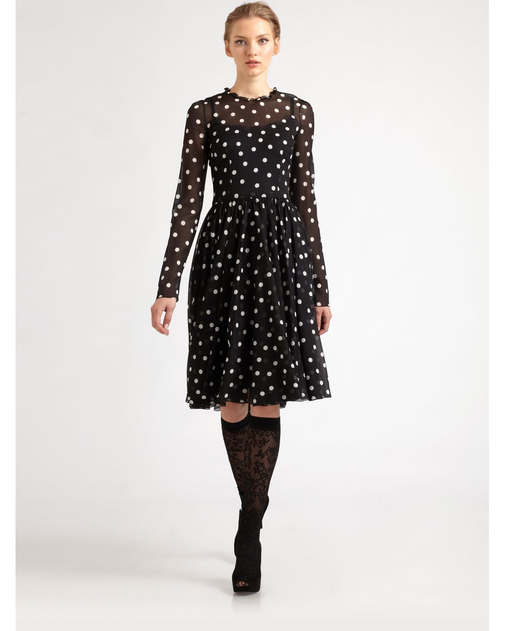 dolce gabbana silk polka dot dress in black print black lyst