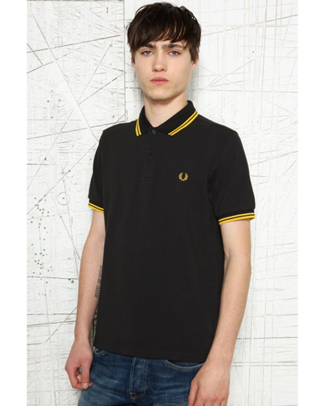Fred Perry Black Yellow Twin Tip Polo Shirt for Men | Lyst UK