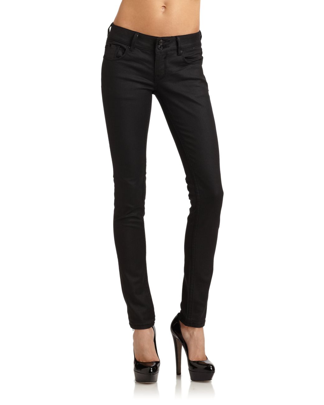 Vigoss Coated Skinny Insert V Back Pocket Jeans in Black | Lyst