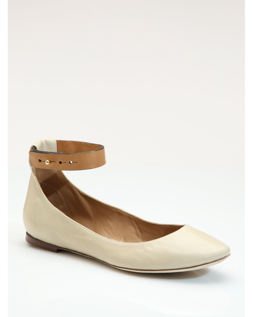 Chloé Ankle Strap Ballet Flats in Natural | Lyst