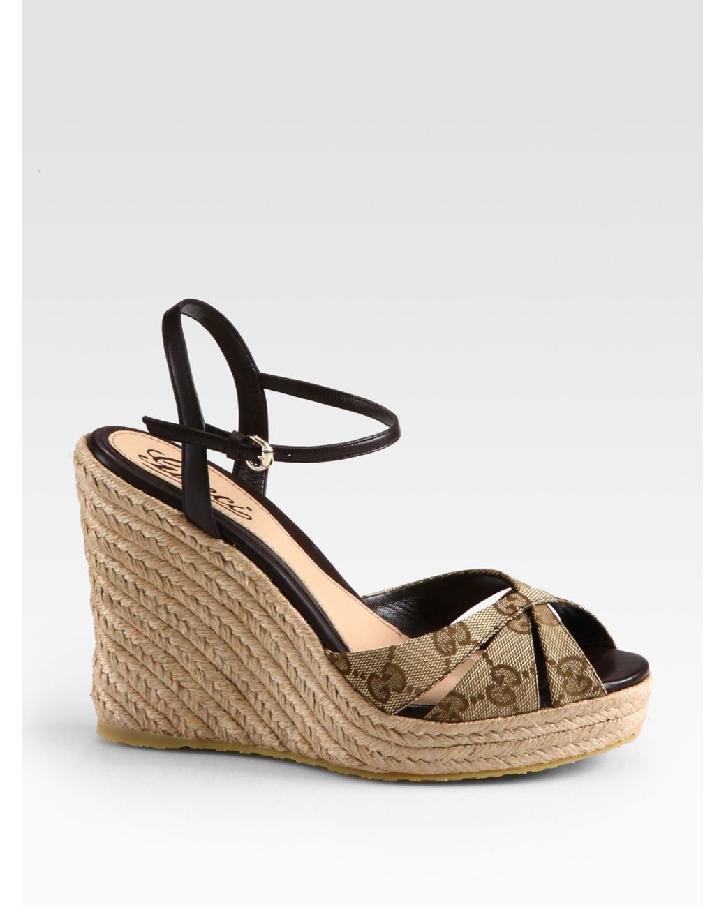 Gucci Penelope Gg Canvas Espadrille Wedges in Black | Lyst
