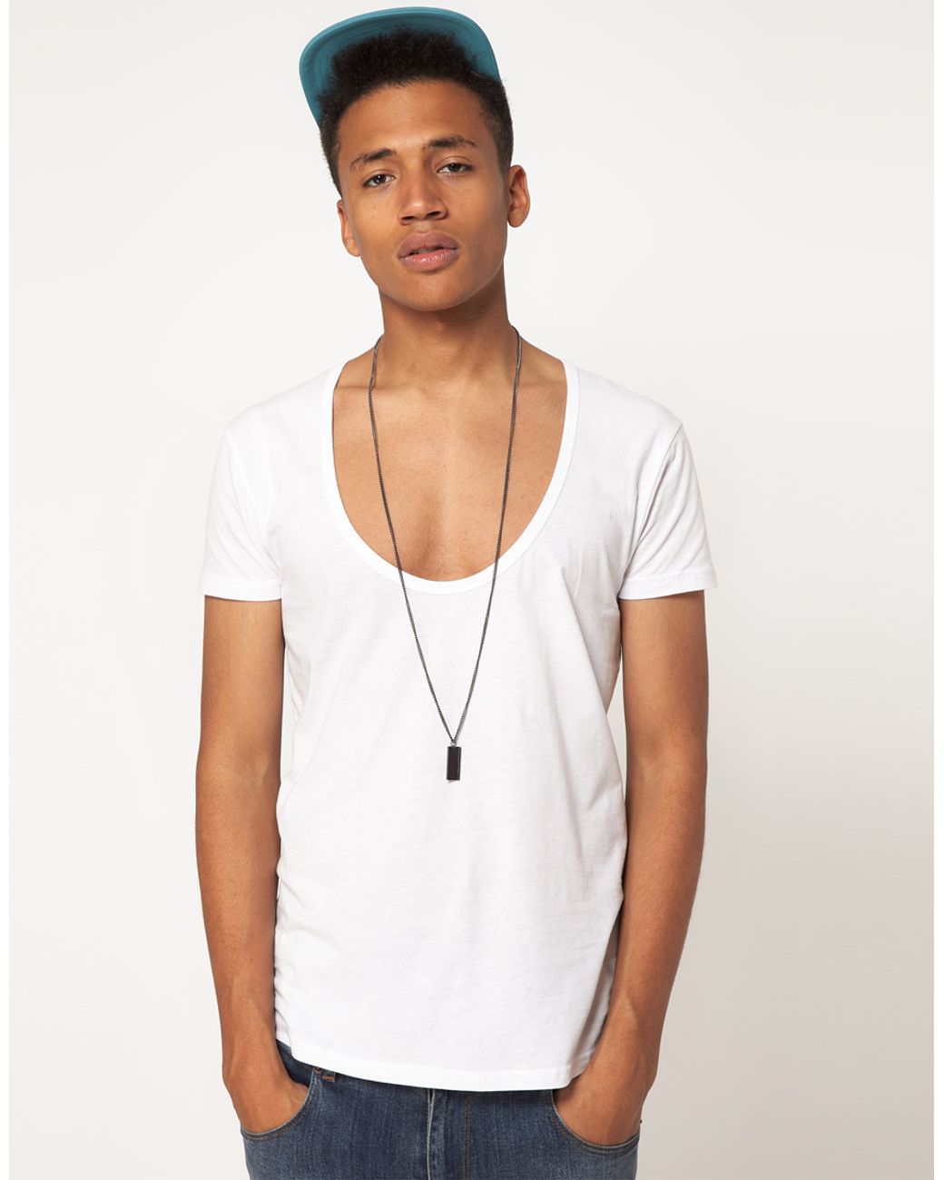 ASOS T-shirt With Deep Scoop Neck in White for Men | Lyst