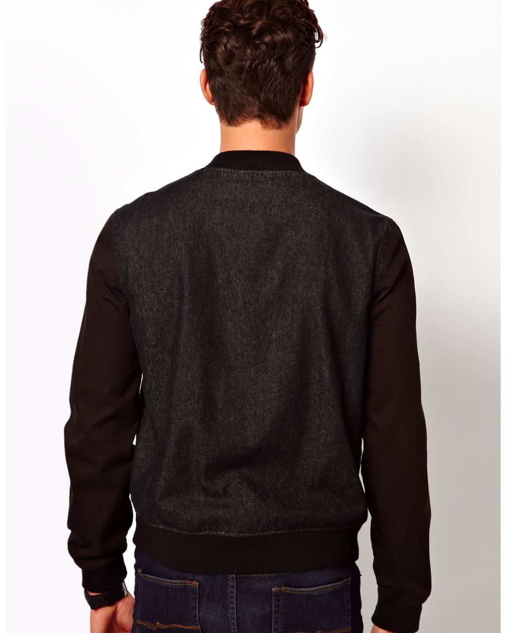 ASOS Denim Bomber Jacket in Black for Men Lyst