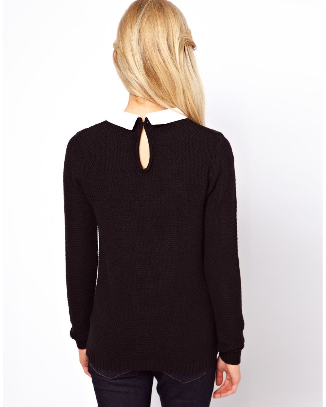 ASOS Jumper With Lace Collar Detail in Black Lyst