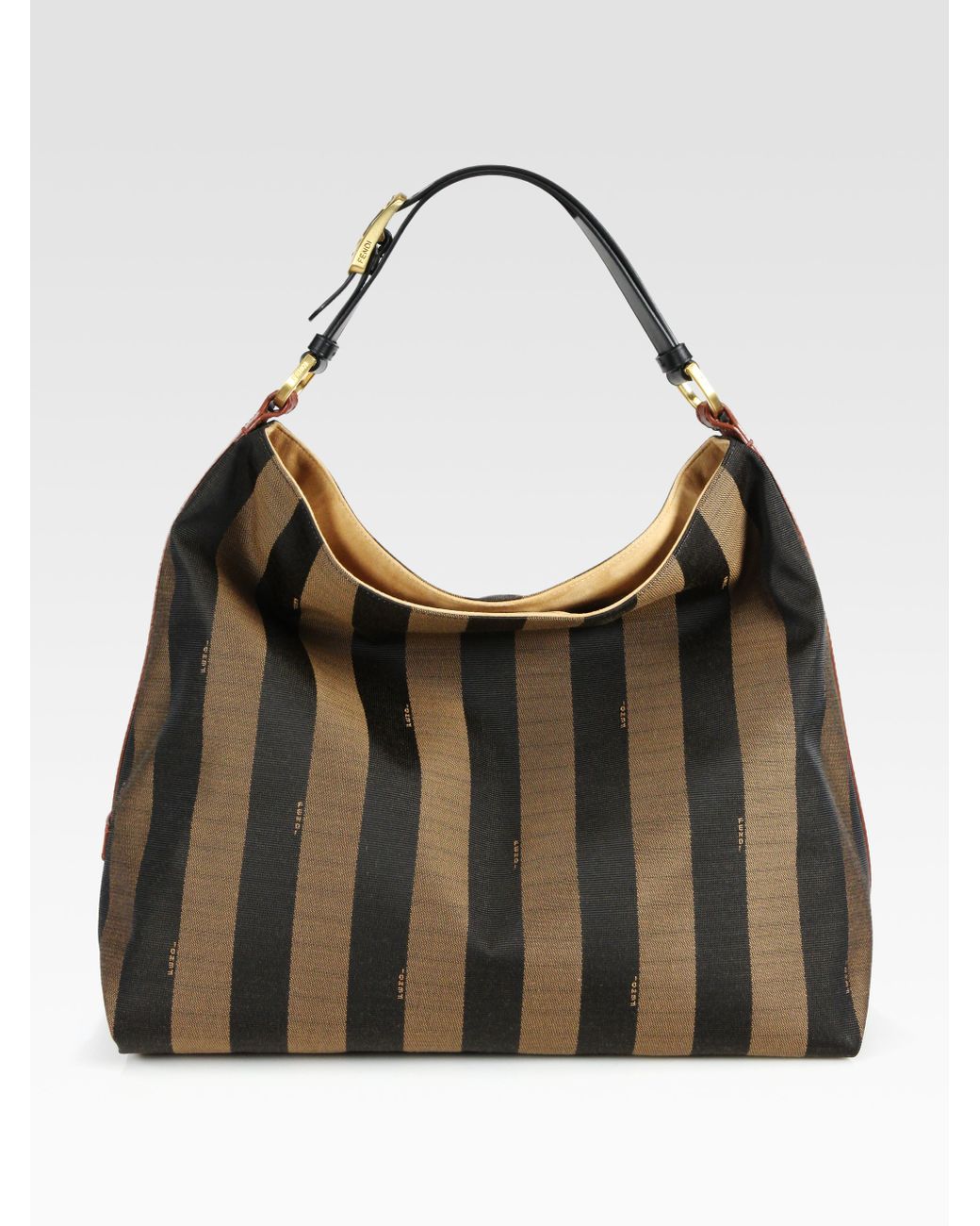 Vintage FENDI pecan stripe jacquard fabric handbag with black