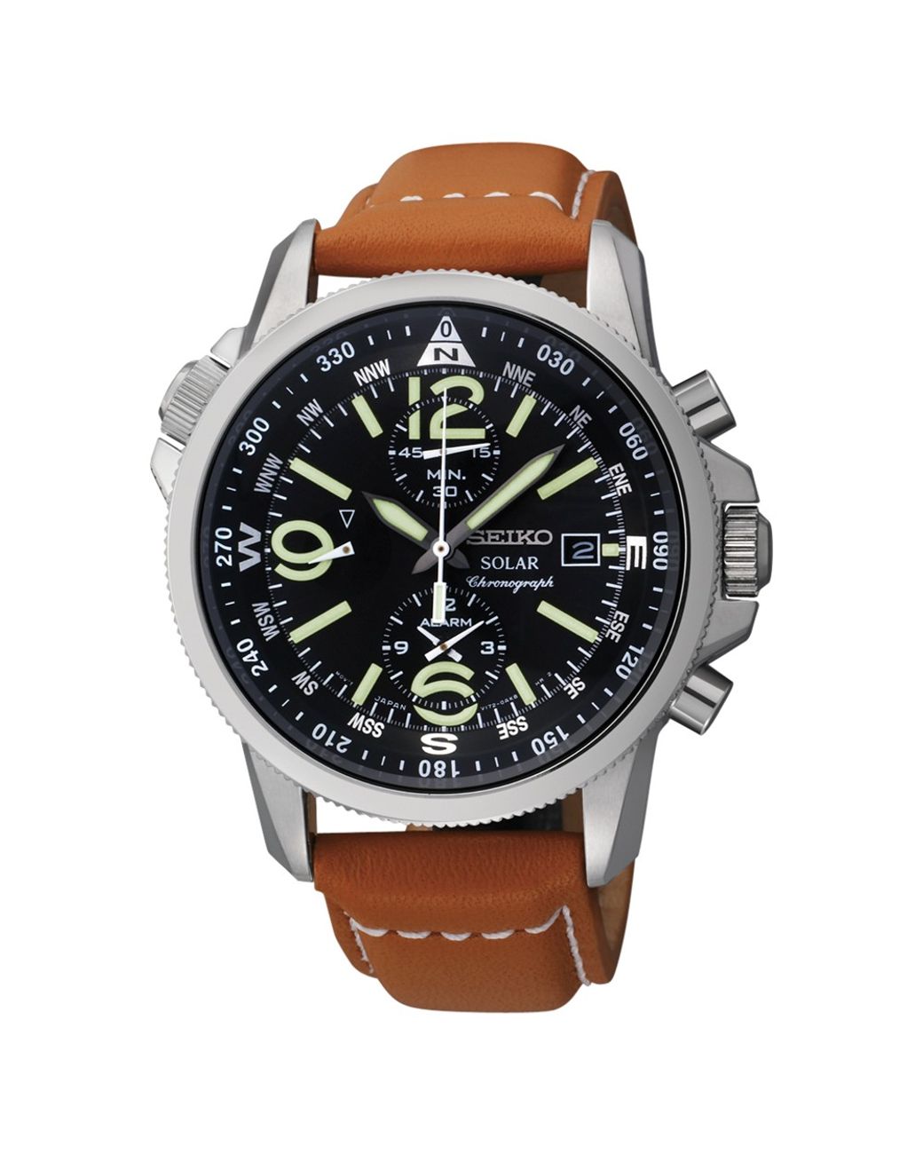 Seiko Chronograph Solar Tan Leather Strap 42mm Ssc081 in Black for Men |  Lyst UK