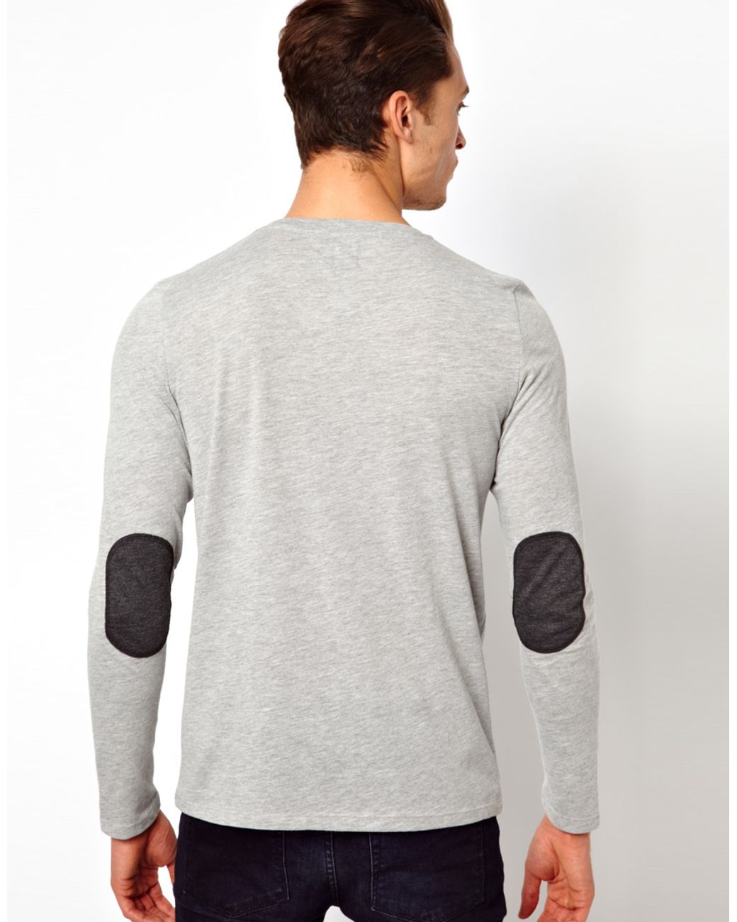 ASOS Long Sleeve Tshirt with Contrast Pocket and Elbow Patches in Gray