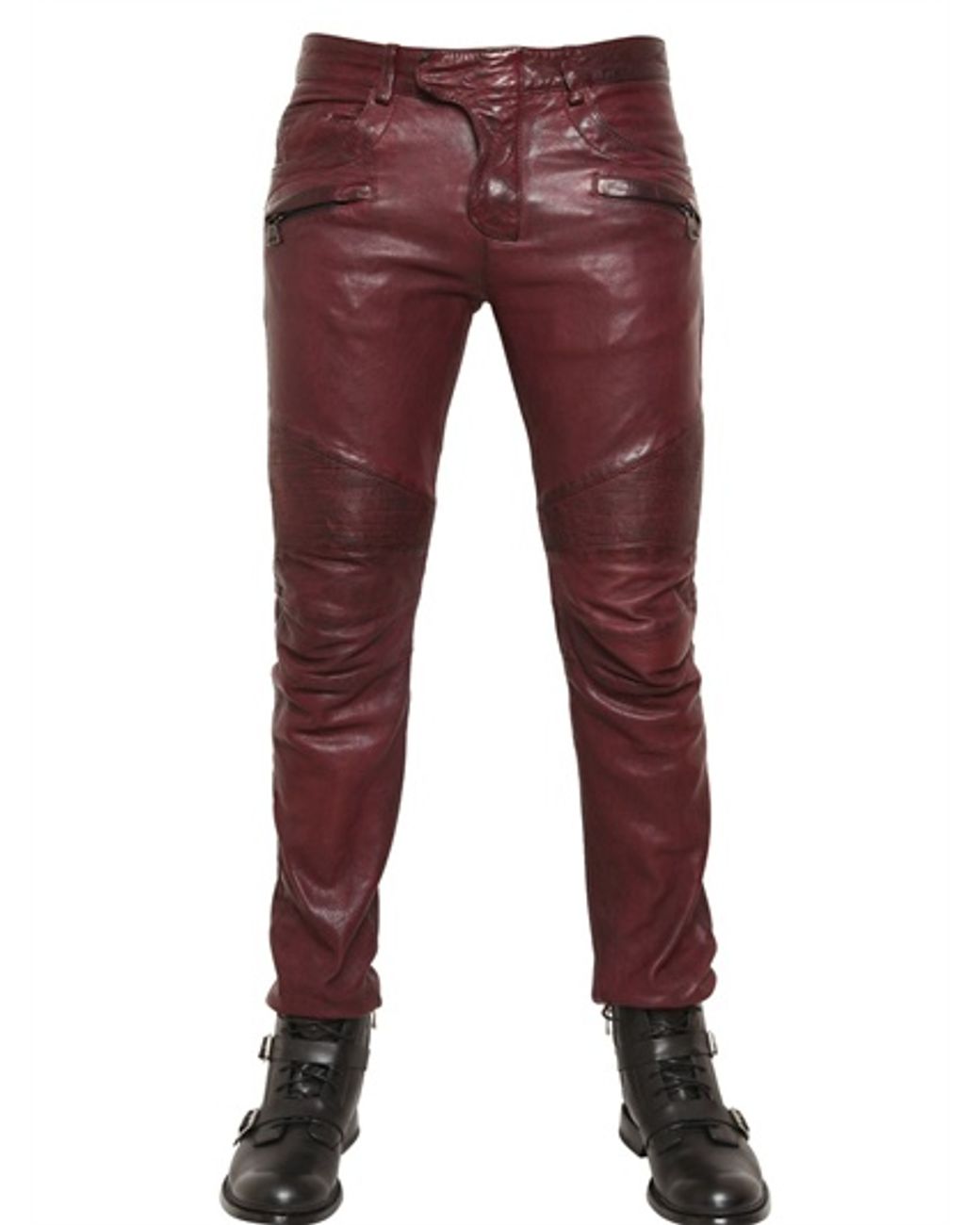 Balmain 18cm Leather Biker Trousers in Bordeaux (Purple) for Men | Lyst