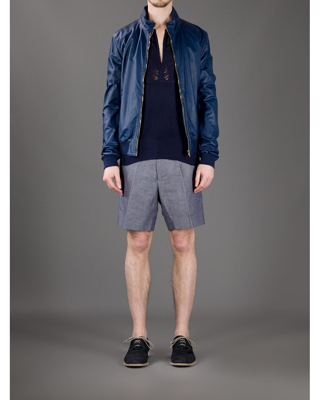 Brobrygge Akvarium Mandag Gucci Leather Bomber Jacket in Blue for Men | Lyst
