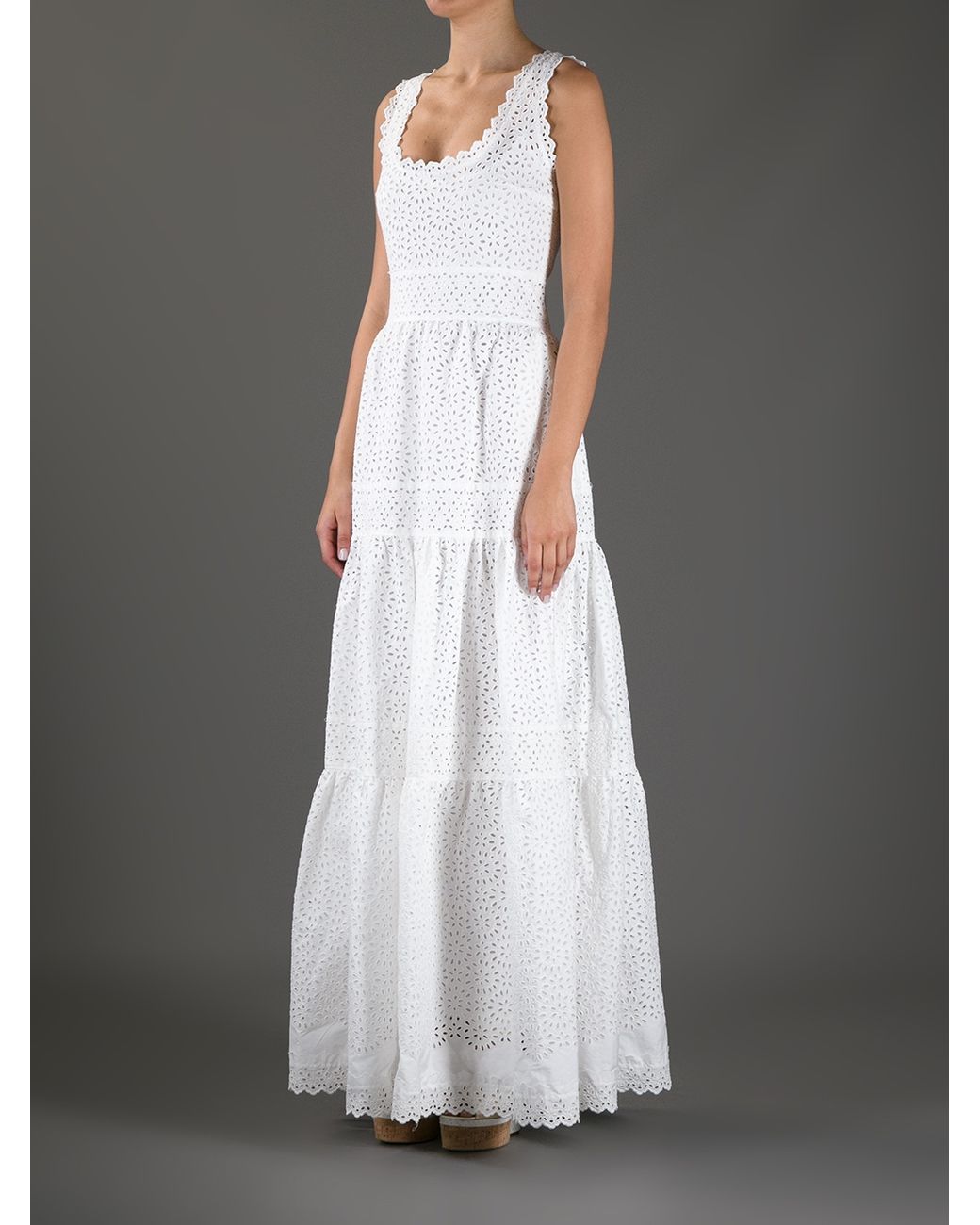 Luisa Beccaria Eyelet Maxi Dress in 