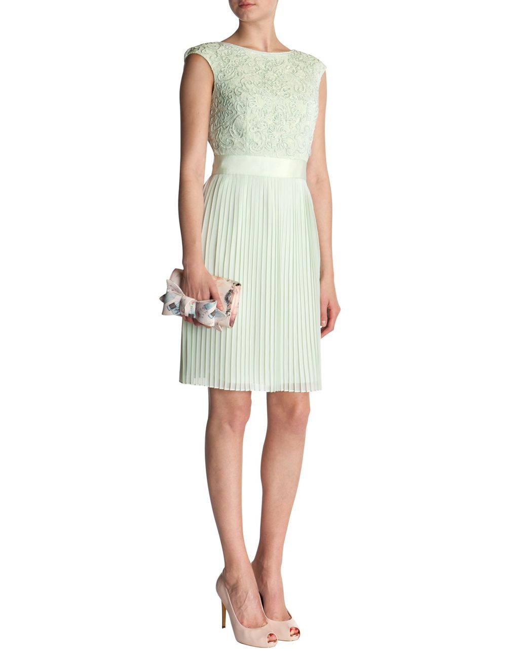 Ted Baker Aliana Lace Detail Button Back Dress in Green | Lyst UK