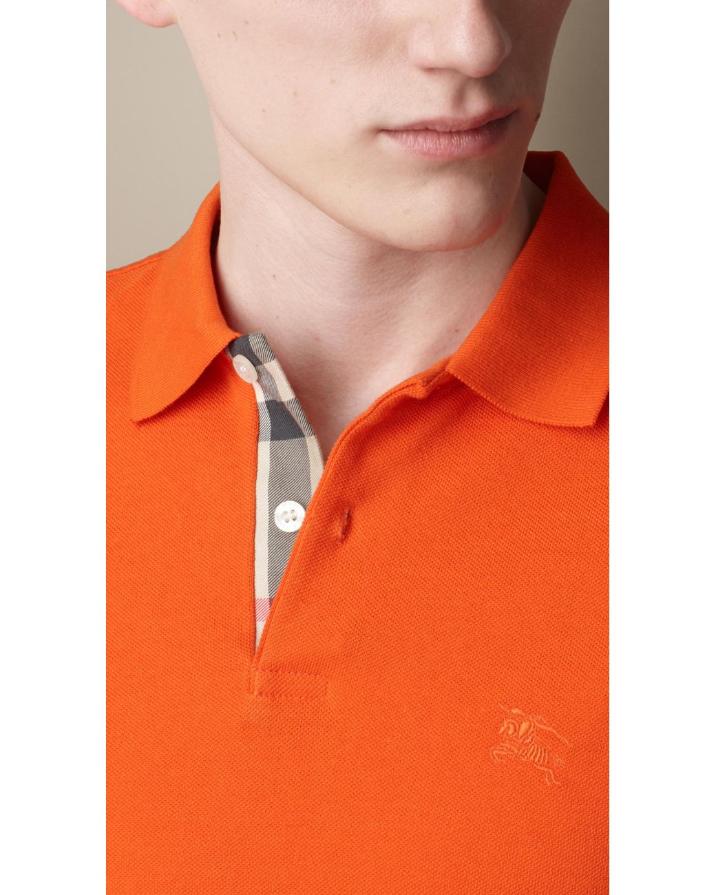 Burberry Long Sleeve Polo Shirt in Orange for Men | Lyst