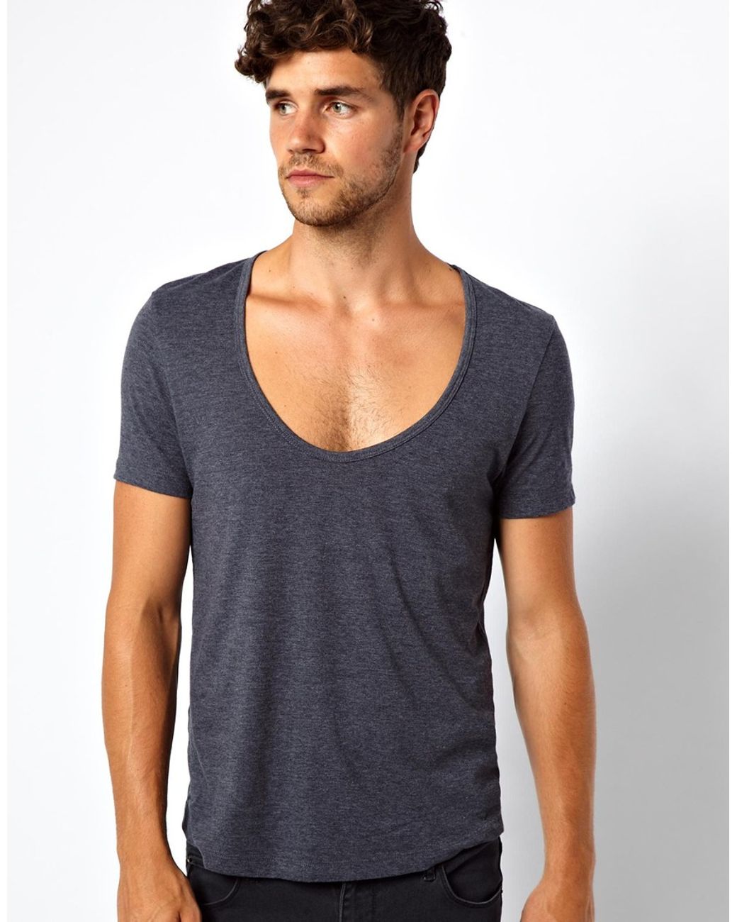 ASOS T-Shirt With Deep Scoop Neck in Gray for Men | Lyst