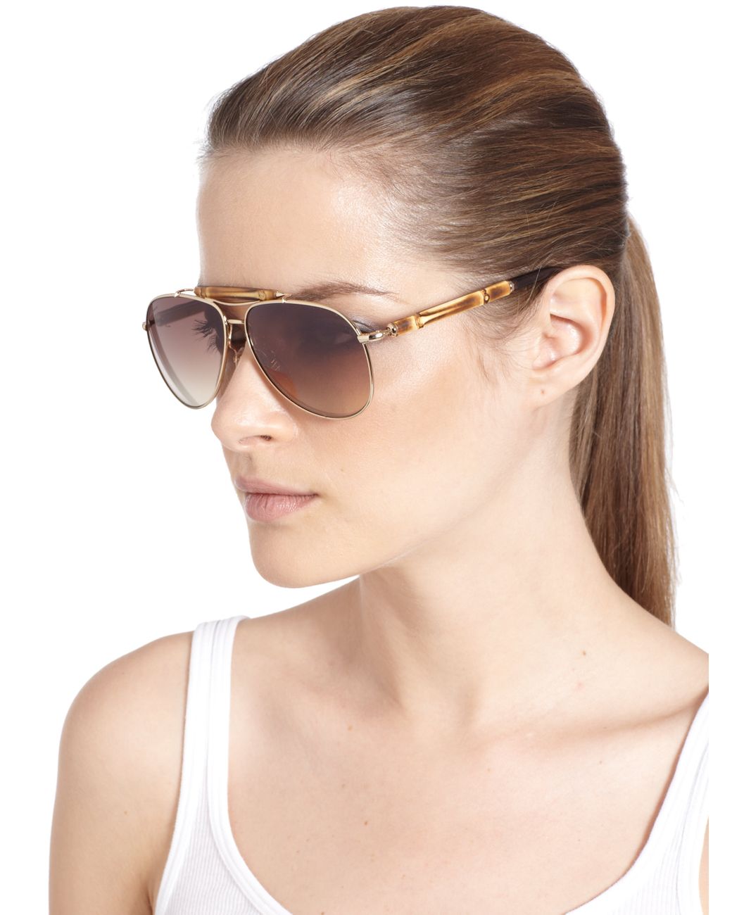 Gucci Bamboo Aviator Sunglasses in Metallic | Lyst