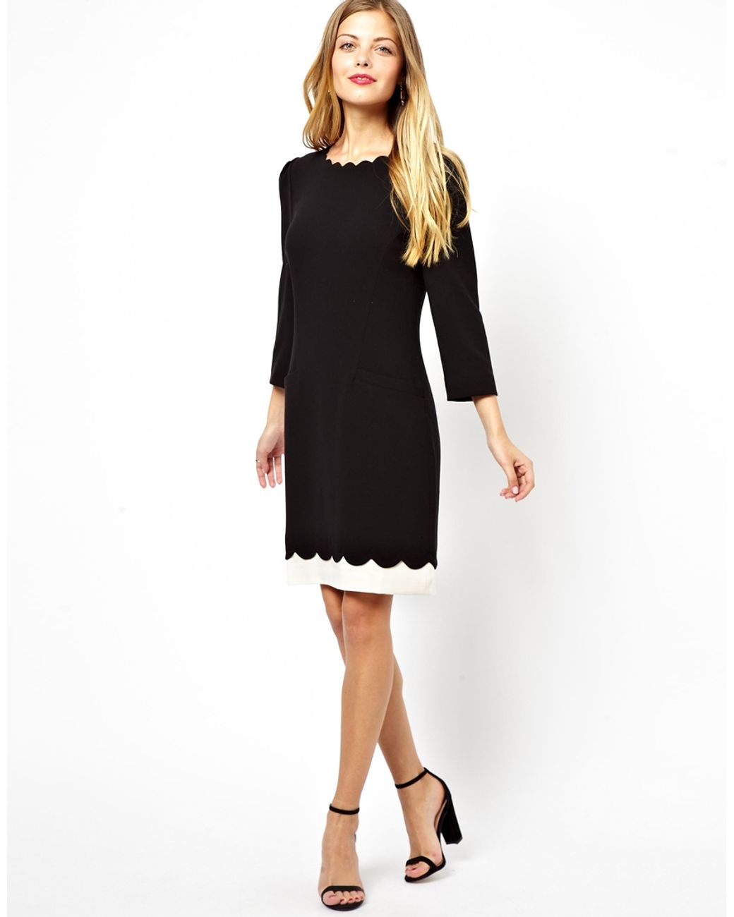 Ted Baker Shift Dress with Scallop Neck Line and Hem in Black | Lyst