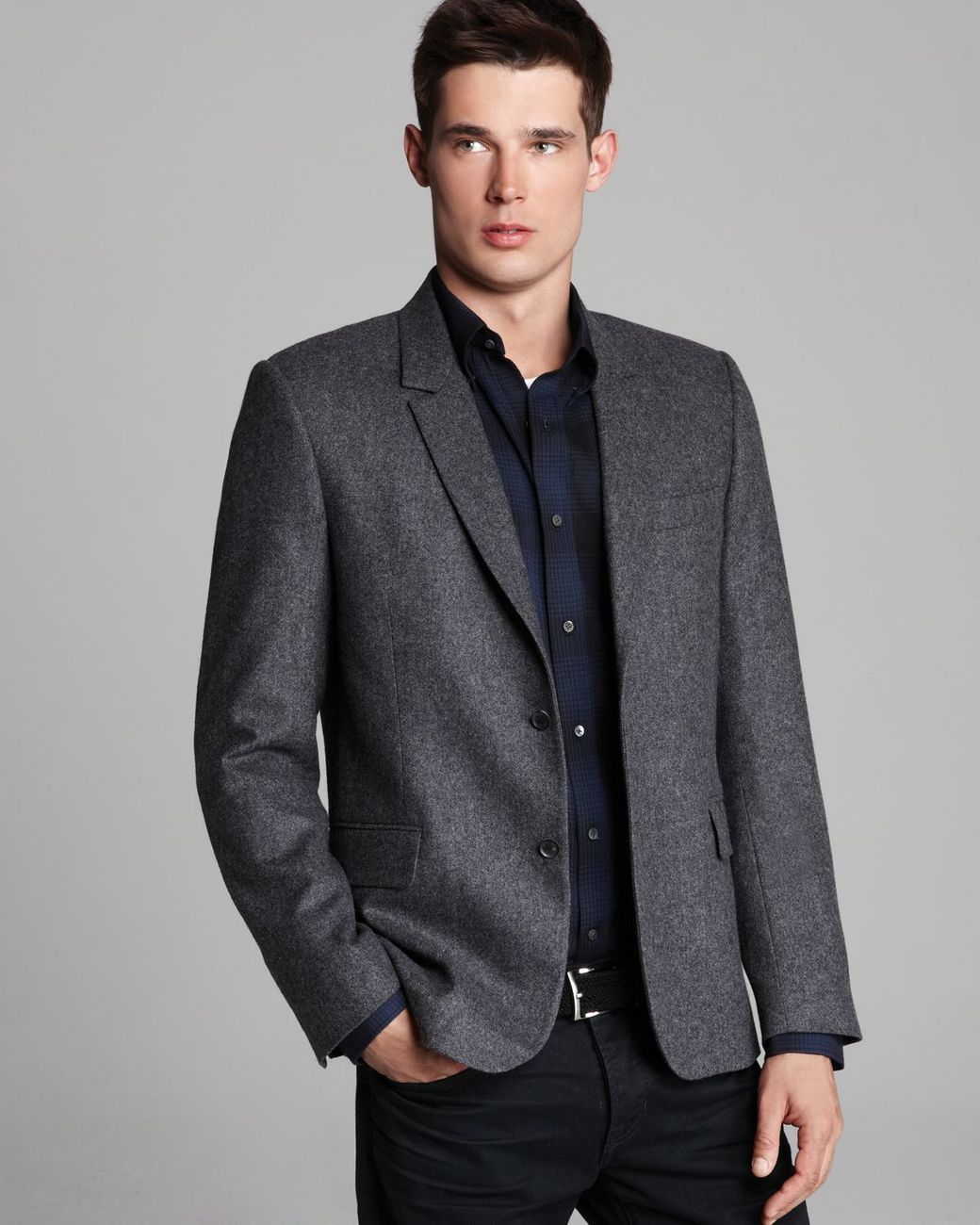 Vince Brushed Wool Herringbone Blazer in Gray for Men | Lyst