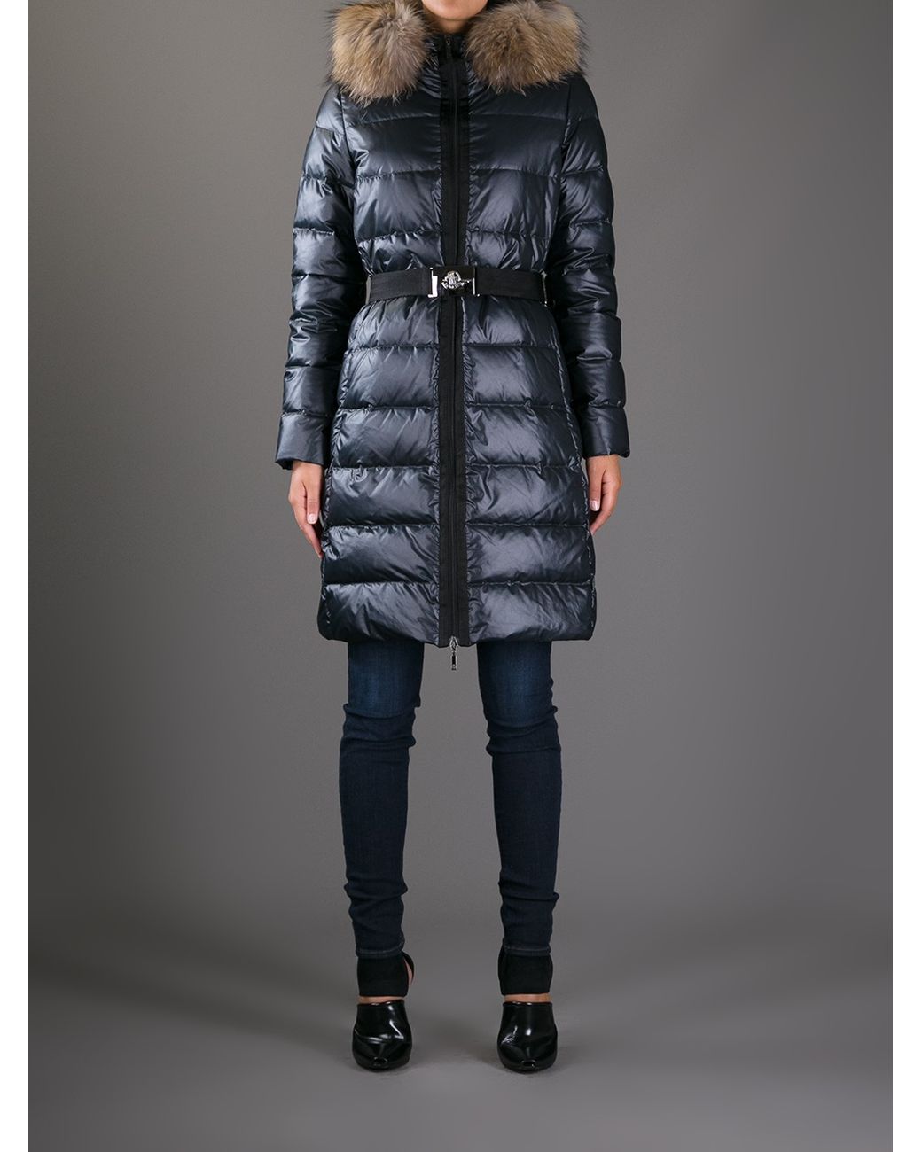 Moncler Nantes Fur Trim Coat in Blue | Lyst