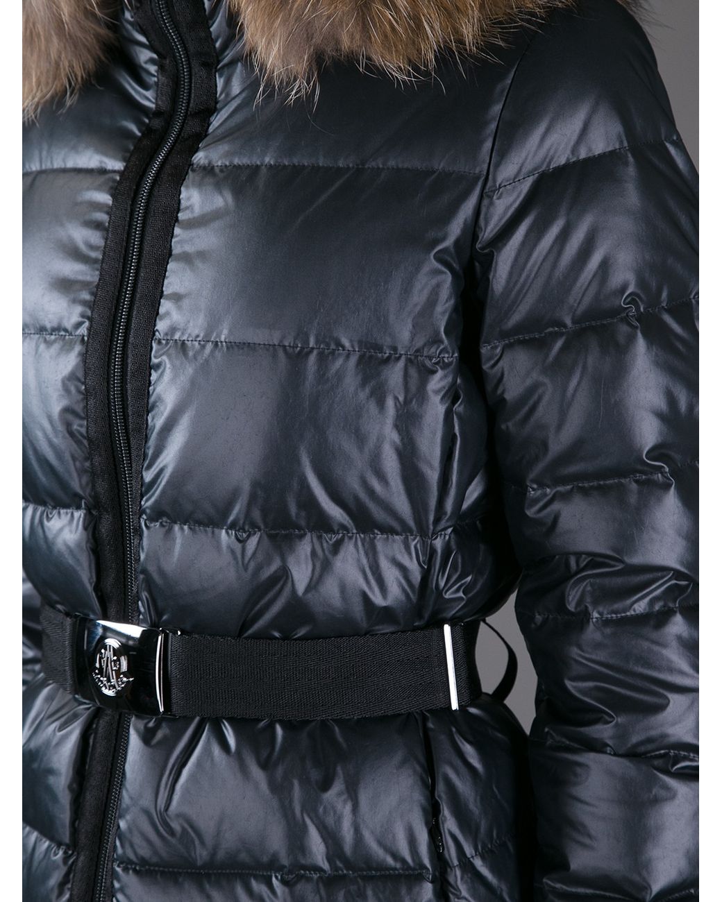 Moncler Nantes Fur Trim Coat in Black (Blue) | Lyst