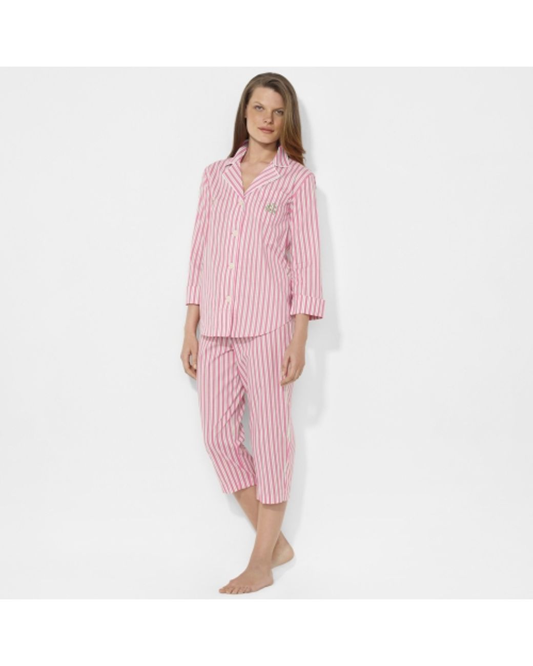 Lauren by Ralph Lauren Striped Capri Pajama Set in Pink Lyst