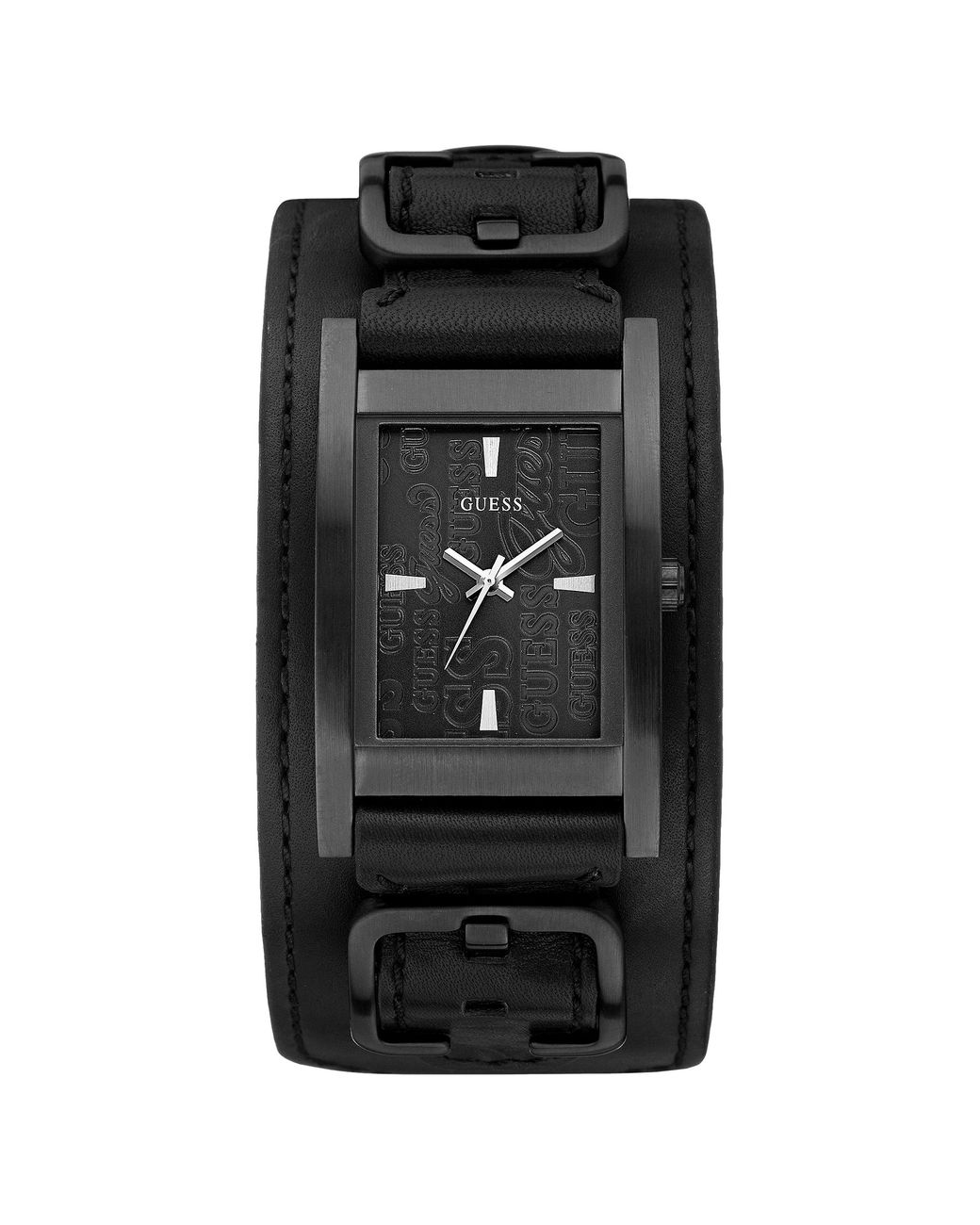 Guess Watch Mens Black Leather Cuff Strap 32x40mm for Men | Lyst