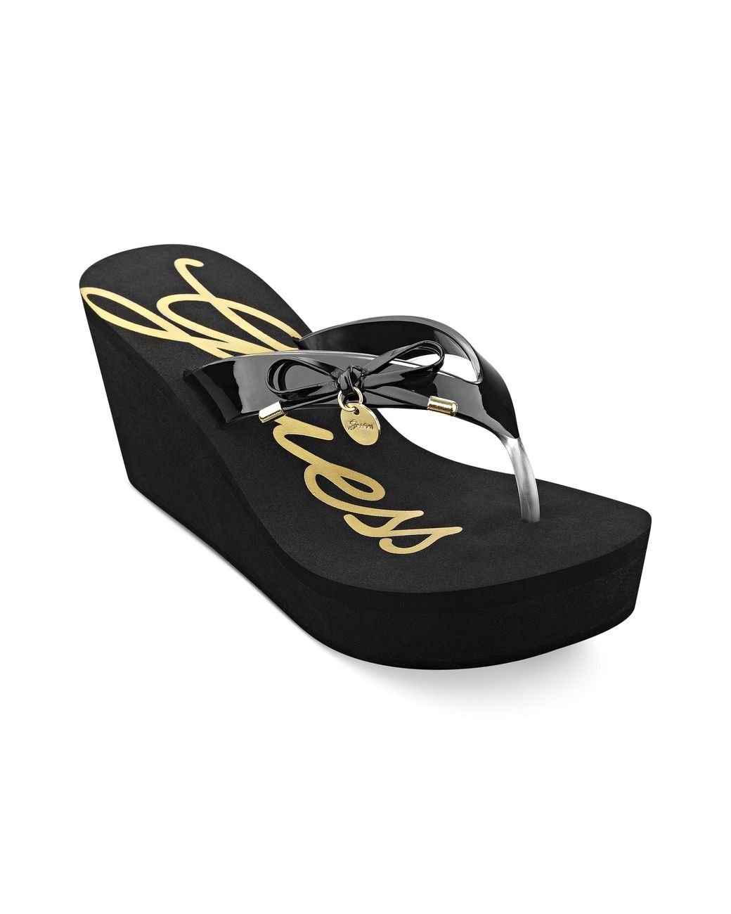 Guess Shoes Sorliea Platform Wedge Thong Sandals in Black | Lyst