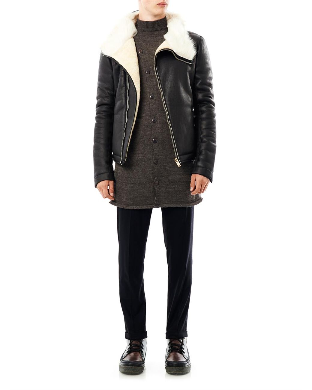 Rick Owens Bauhaus Leather and Shearling Jacket in Brown | Lyst