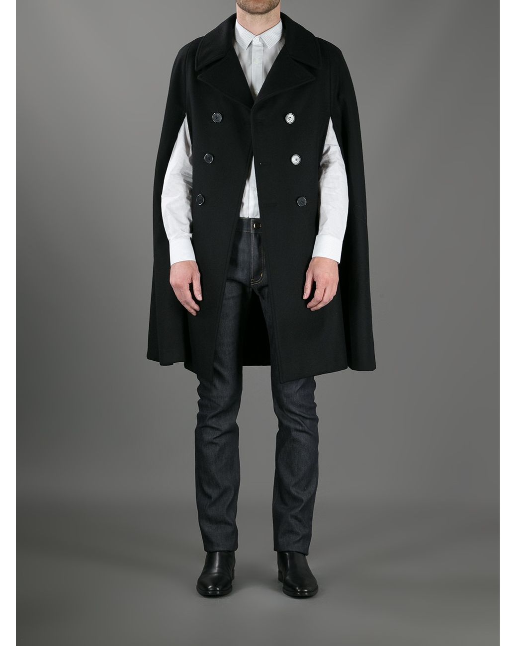 Saint Laurent Double Breasted Cape Coat in Black for Men | Lyst UK