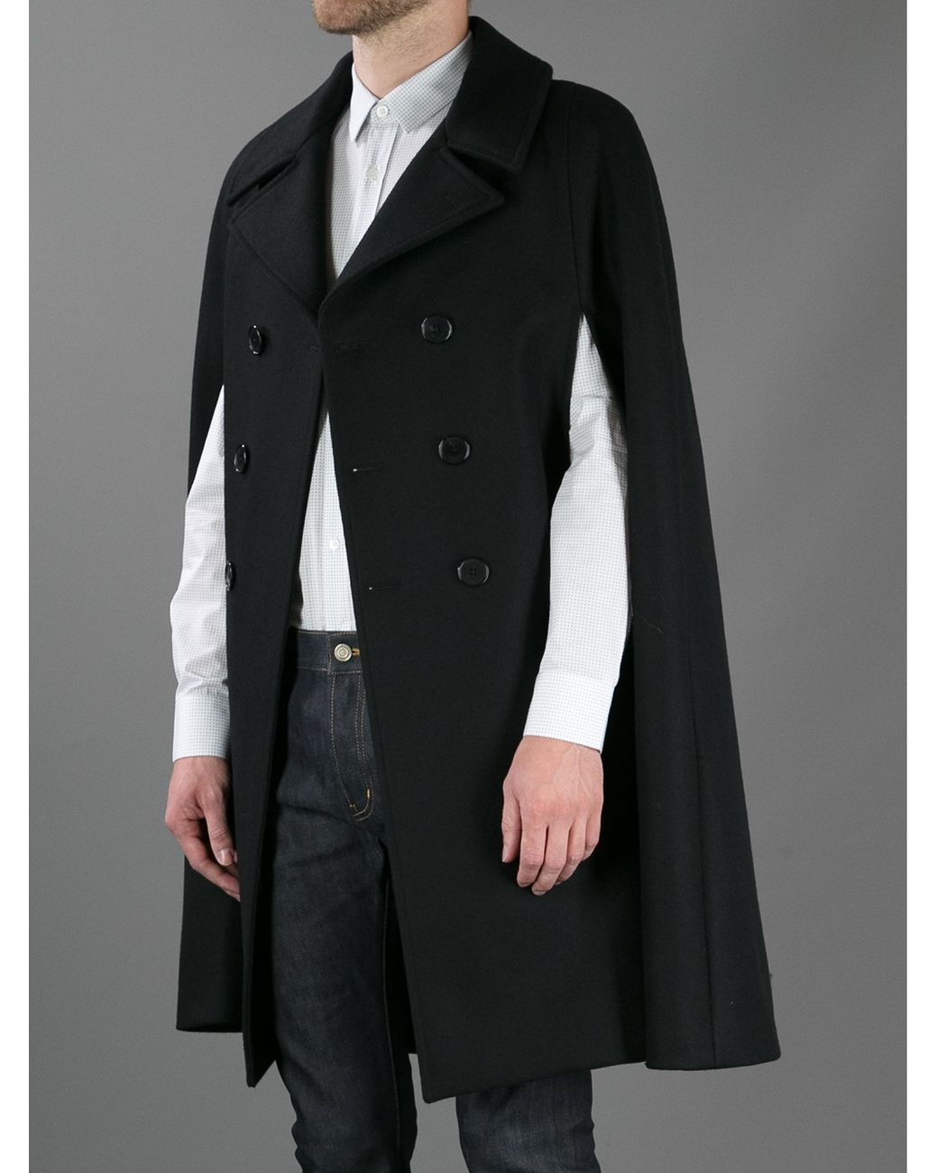 Saint Laurent Double Breasted Cape Coat in Black for Men Lyst UK