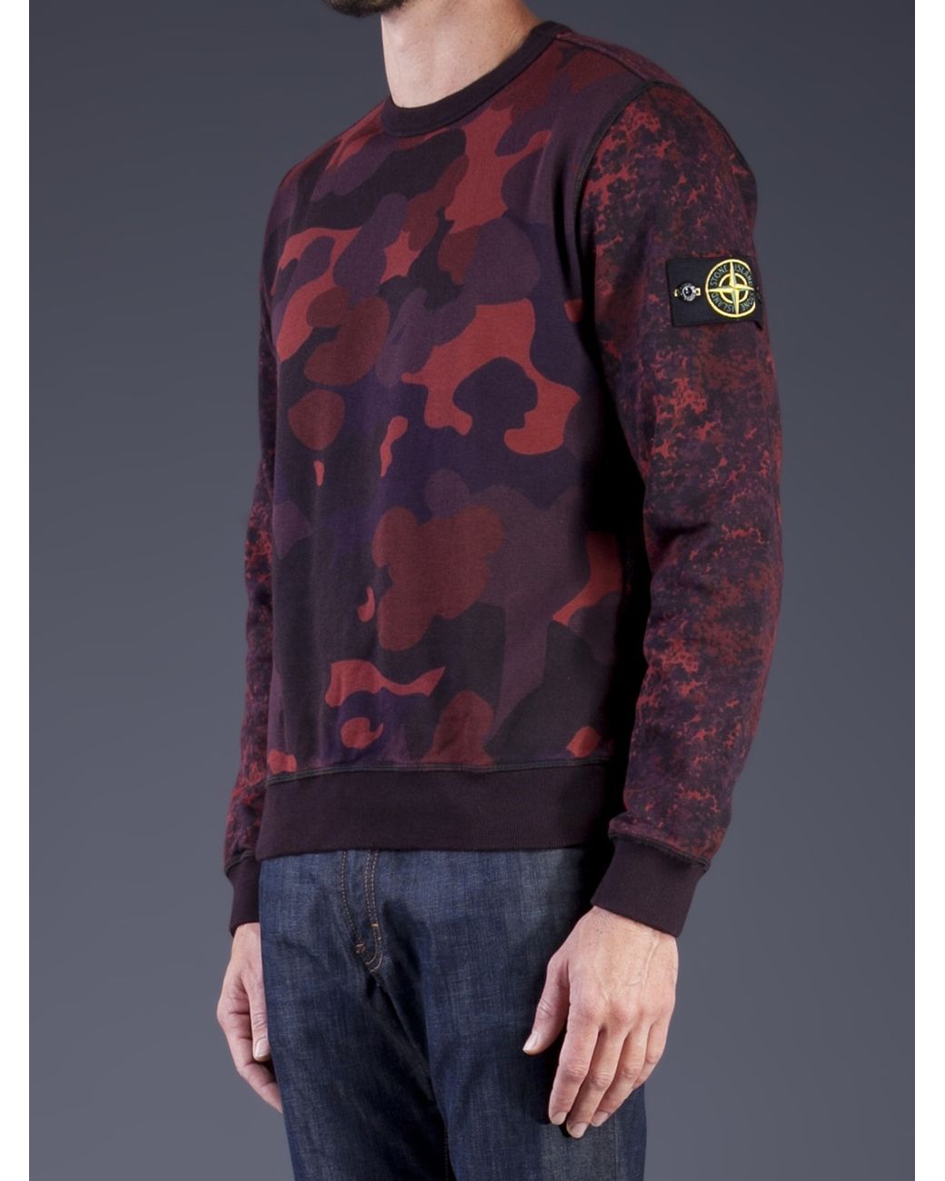 Stone Island Camo Print Sweatshirt in Red for Men | Lyst UK