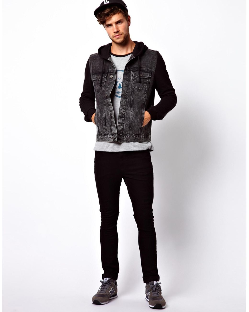 ASOS Denim Jacket With Jersey Sleeves in Black for Men Lyst