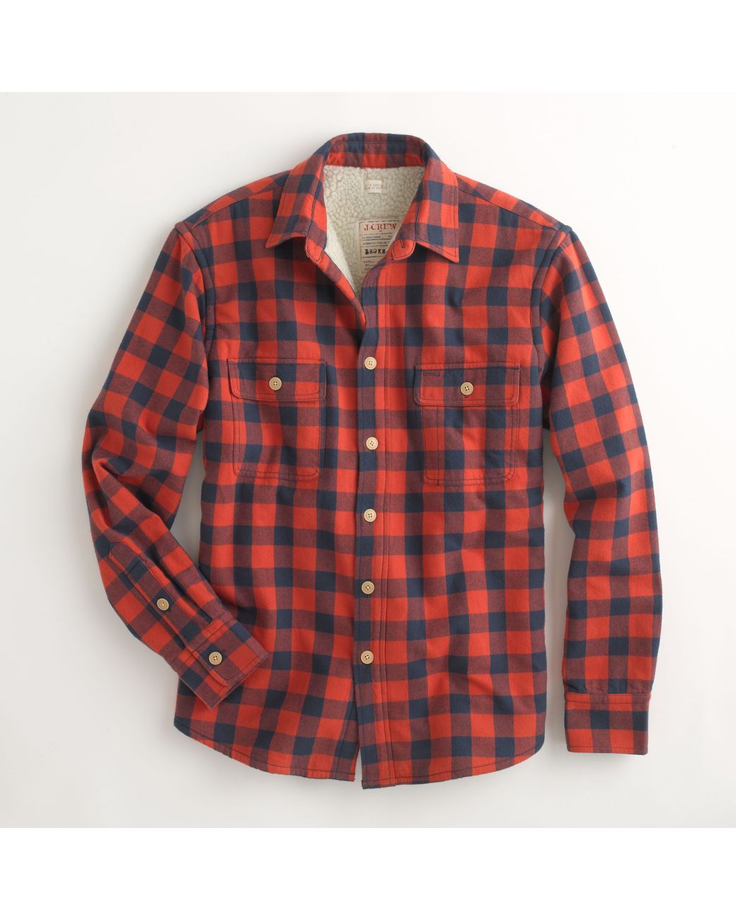 J.Crew Factory Sherpa-lined Flannel Jacket in Red Navy (Red) for Men | Lyst