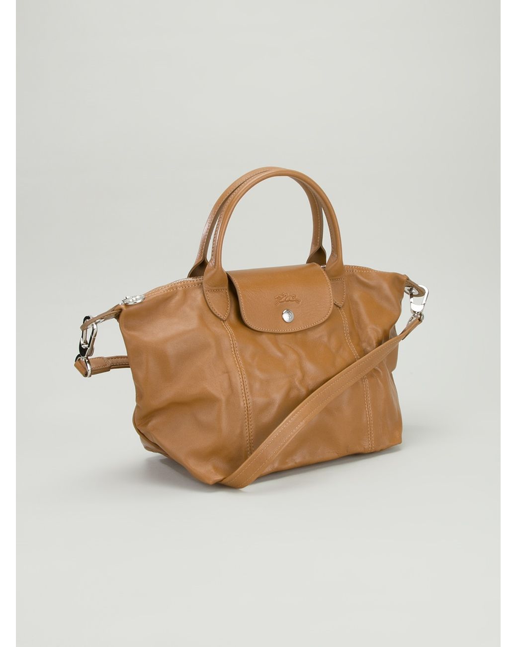 Longchamp Le Pliage Cuir Tote in Brown | Lyst
