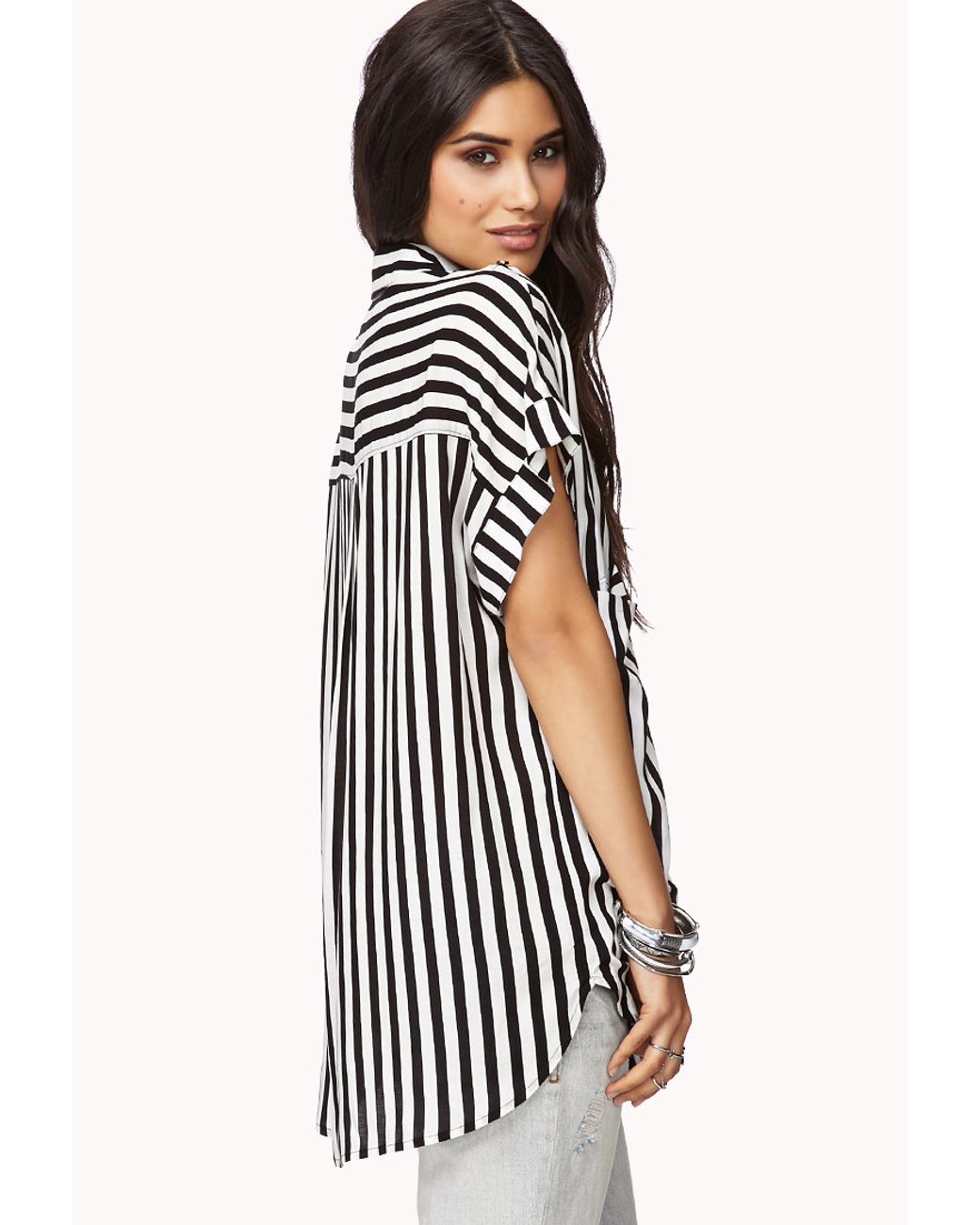 Forever 21 Mod Vertical Striped Shirt in Black/White (White) | Lyst