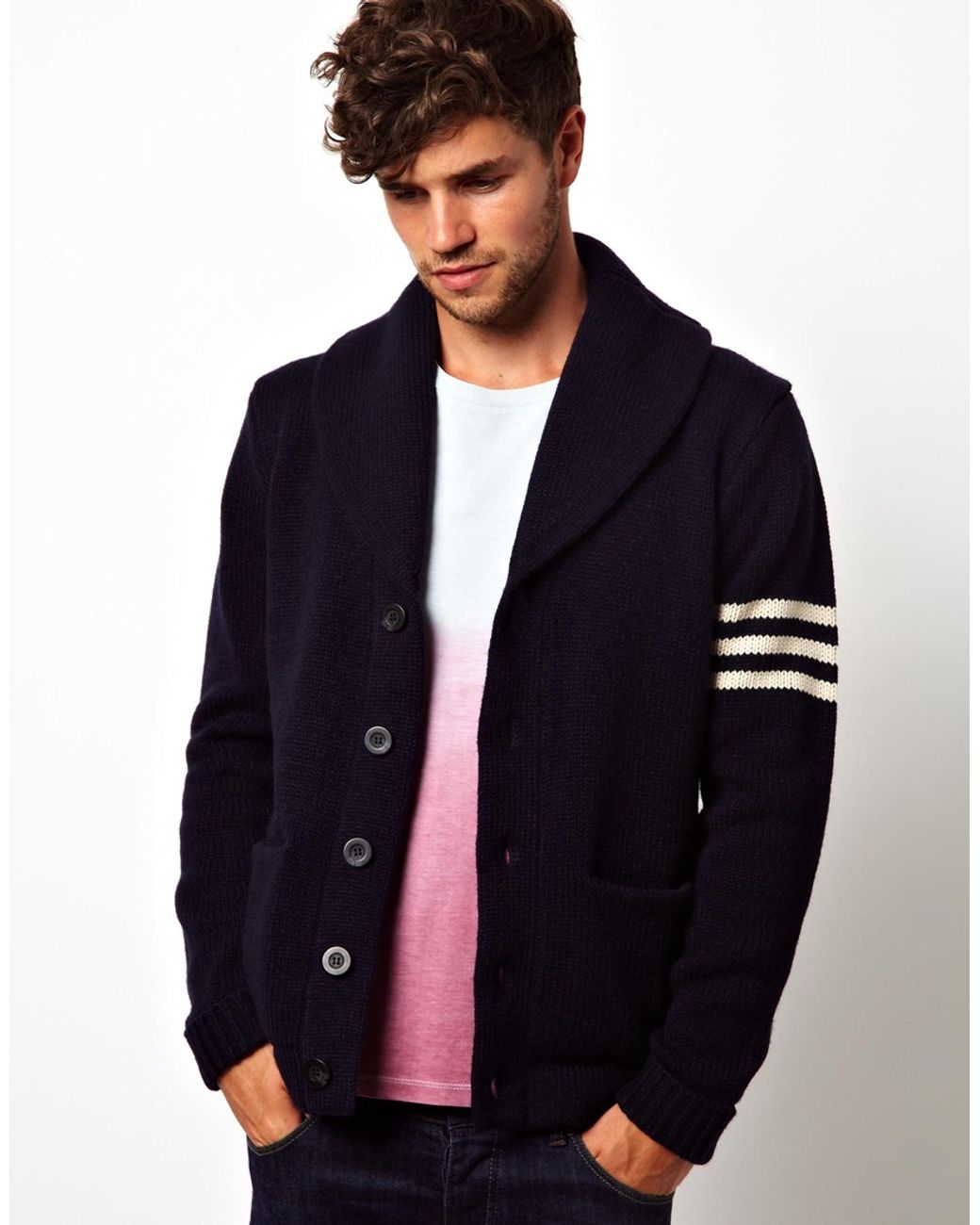 Fred Perry Asos Varsity Cardigan in Blue for Men | Lyst