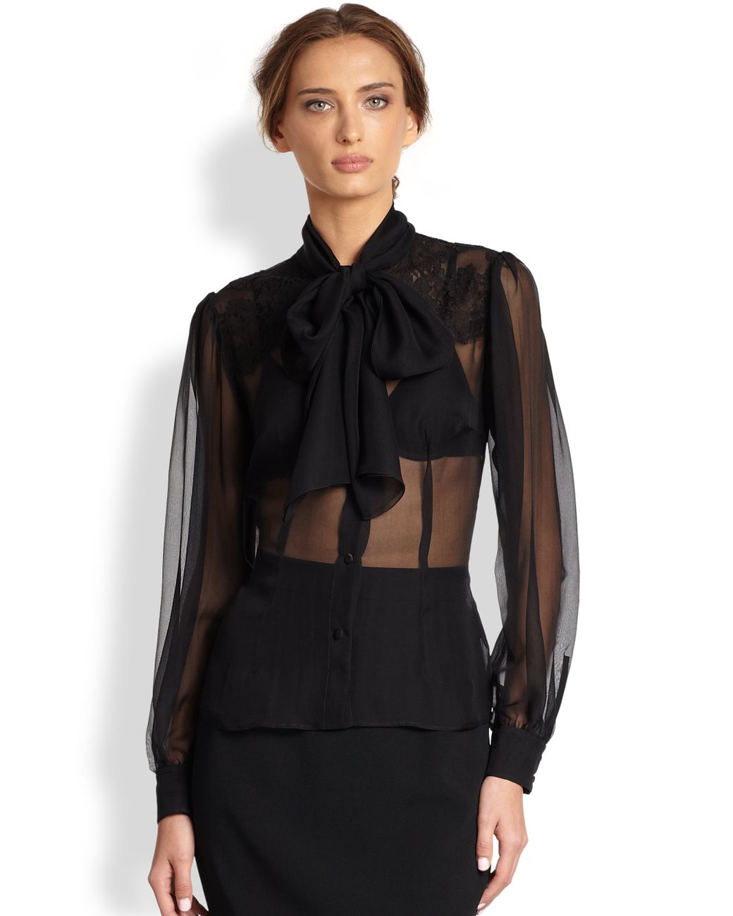 Dolce & Gabbana Lacetrimmed Silk Chiffon Blouse in Black Lyst