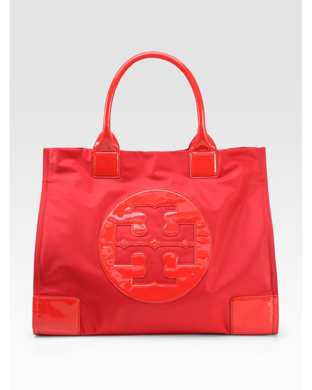 Tory Burch Ella Nylon & Faux Leather Tote in Red