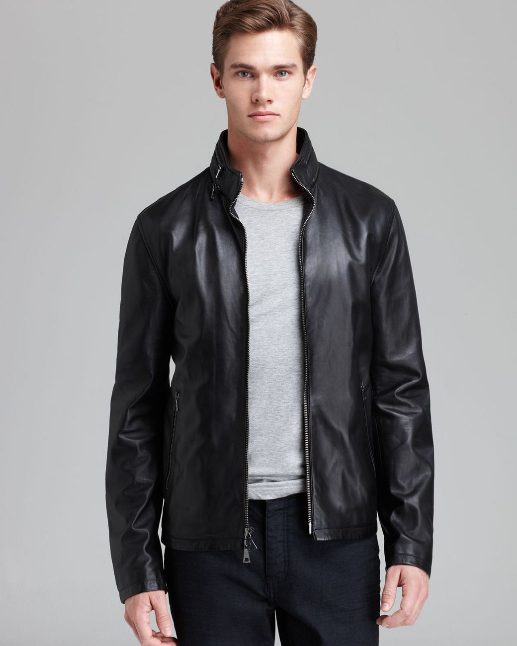 John Varvatos Collection Slim Leather Jacket in Black for Men | Lyst