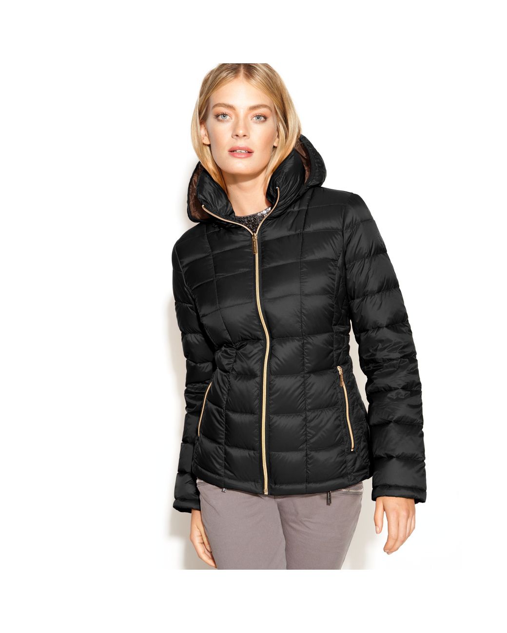 Michael Kors Michael Hooded Quilted Down Packable Puffer Coat in Black |  Lyst