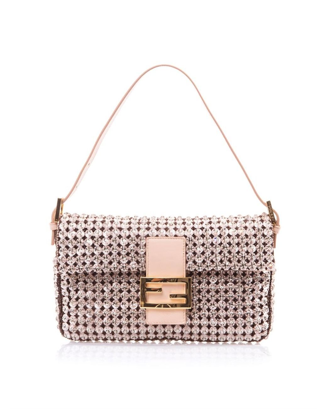 Fendi Pink Sequin Embellished Satin And Watersnake Medium Baguette Bag