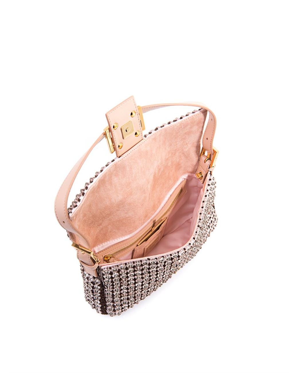 Fendi Pink Sequin Embellished Satin And Watersnake Medium Baguette Bag Fendi