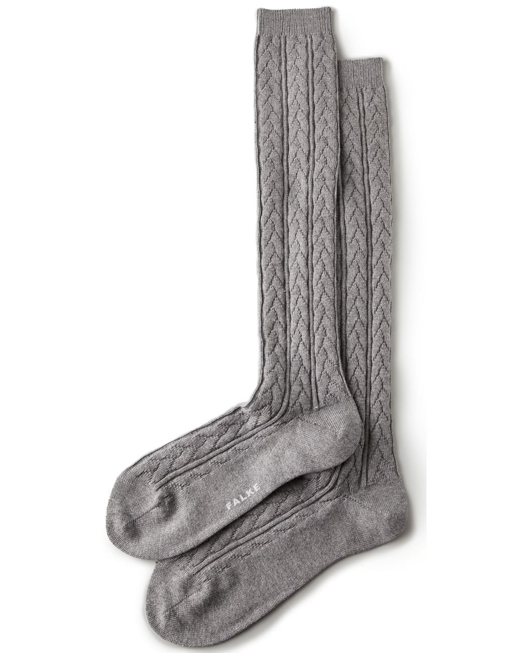 FALKE Striggings Cable Knit Knee High Socks Grey in Gray Lyst