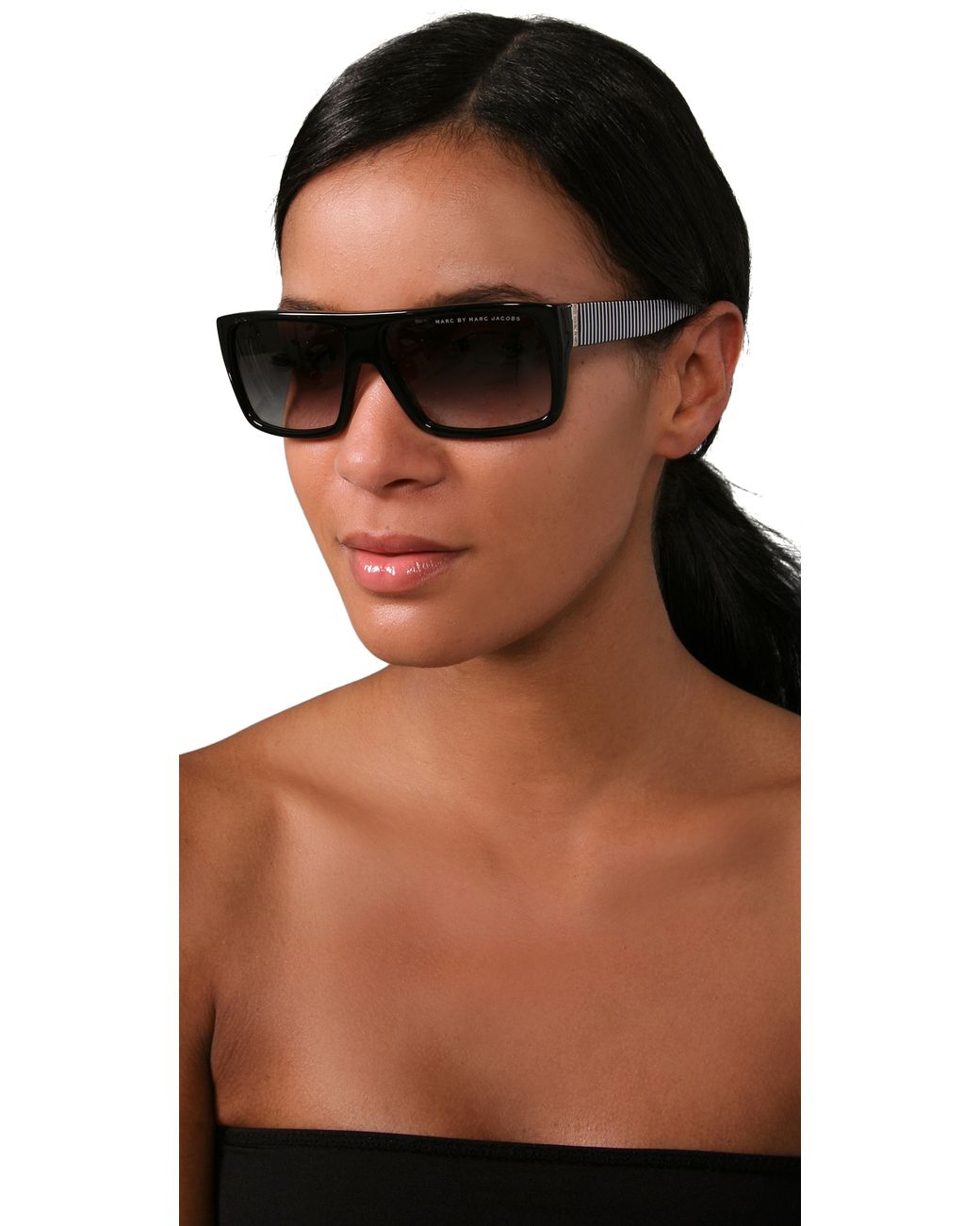 Marc By Marc Jacobs Side Stripe Sunglasses Blackblackwhite | Lyst