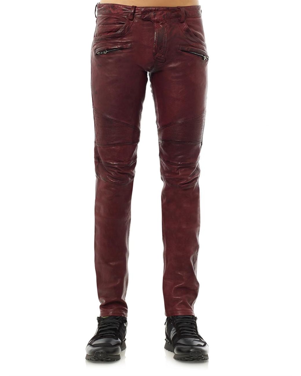 Balmain Distressed Leather Jeans in 